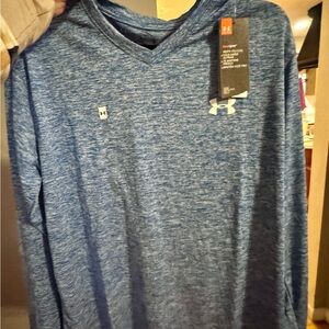 Under Armour Men's Heather Blue V-Neck Long Sleeve Performance Shirt